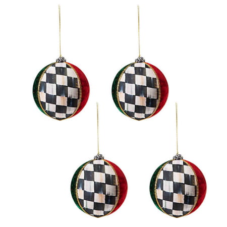 velvet patchwork ball ornaments – large – set of 4