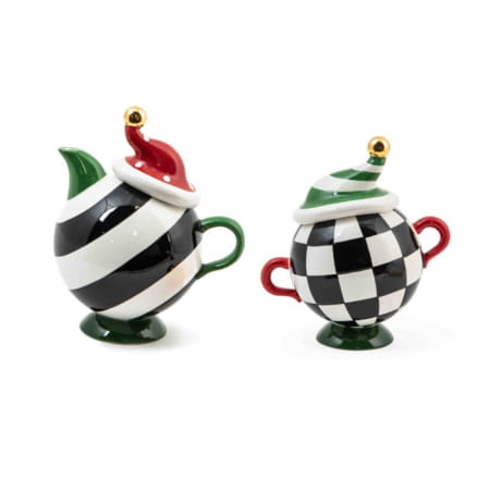 granny kitsch tipsy sugar and creamer set